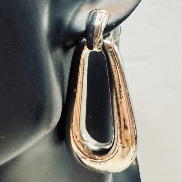 Silver Tone Statement Earrings Metal Dangling Pierced Large - Picture 5 of 5